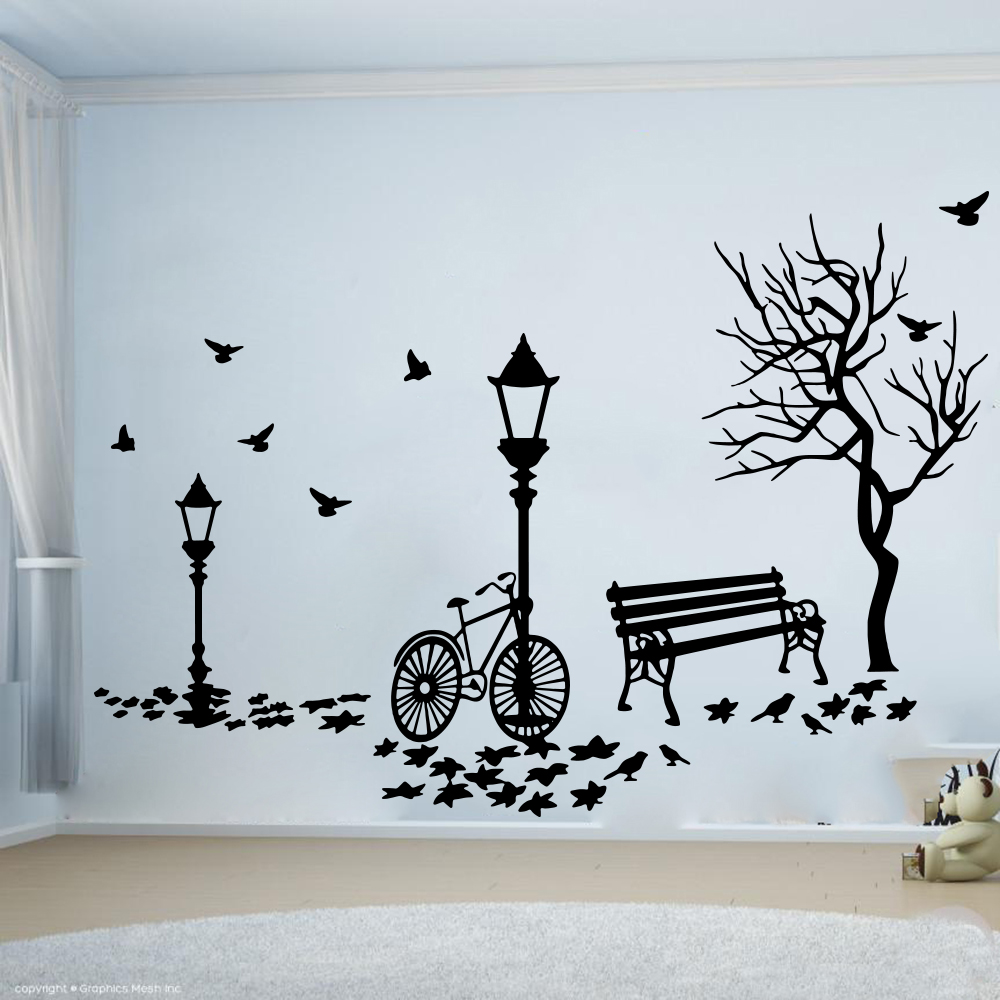 Baby Nursery Wall Lights - Stiker Dinding Lampu Jalan Pohon Sepeda