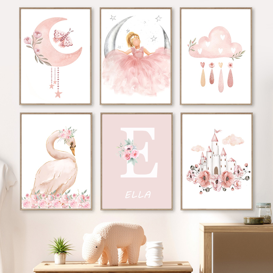 Baby Nursery Decor Girl - Lukisan Kanvas Pembibitan Seni Dinding Kastil