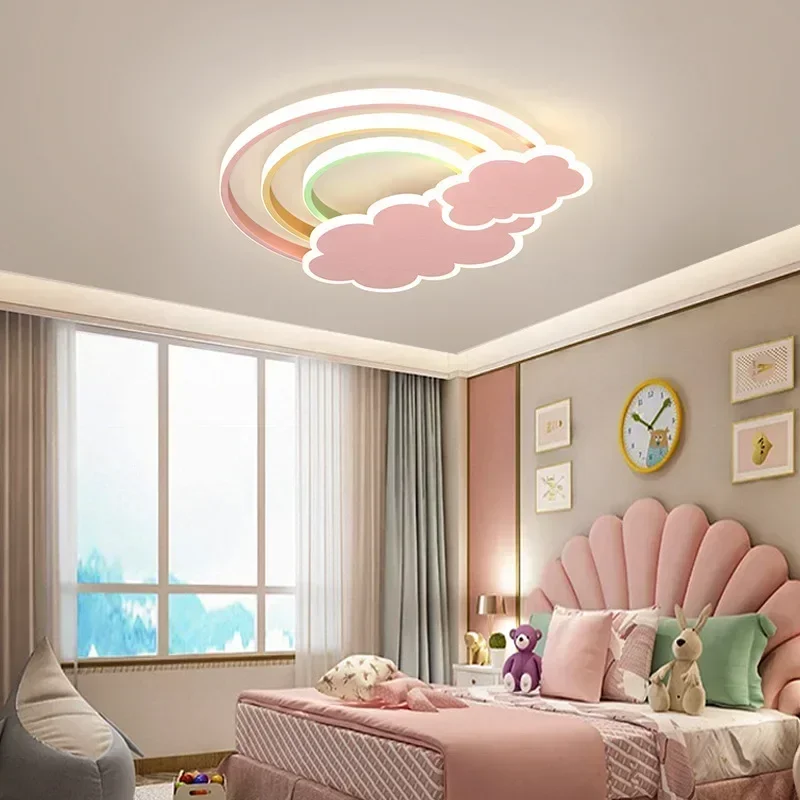 Baby Nursery Light Fixture - Lampu Langit-langit LED Awan Pelangi Minimalis