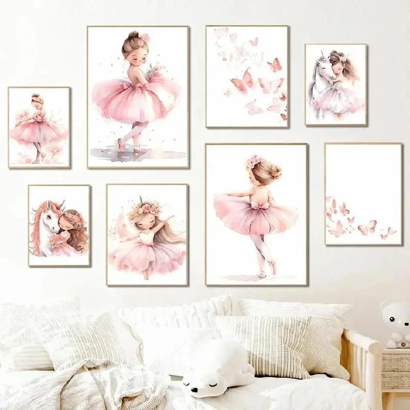 Baby Nursery Frames - Poster Kupu-kupu Unicorn Gadis Balerina Merah