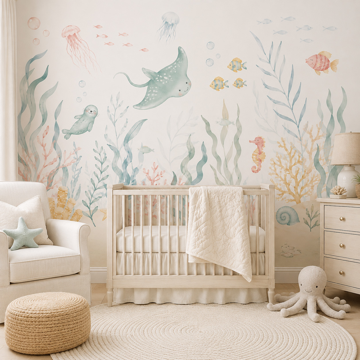 Baby Nursery Peel And Stick Wallpaper - Wallpaper Hewan Laut Perekat Sendiri, Mural