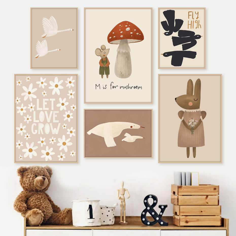 Baby Nursery Frames - Poster angsa kartun kelinci Boho lukisan