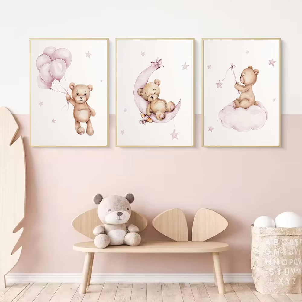 Baby Nursery Decor Girl - Dekorasi Dinding Kamar Bayi Beruang, Lukisan