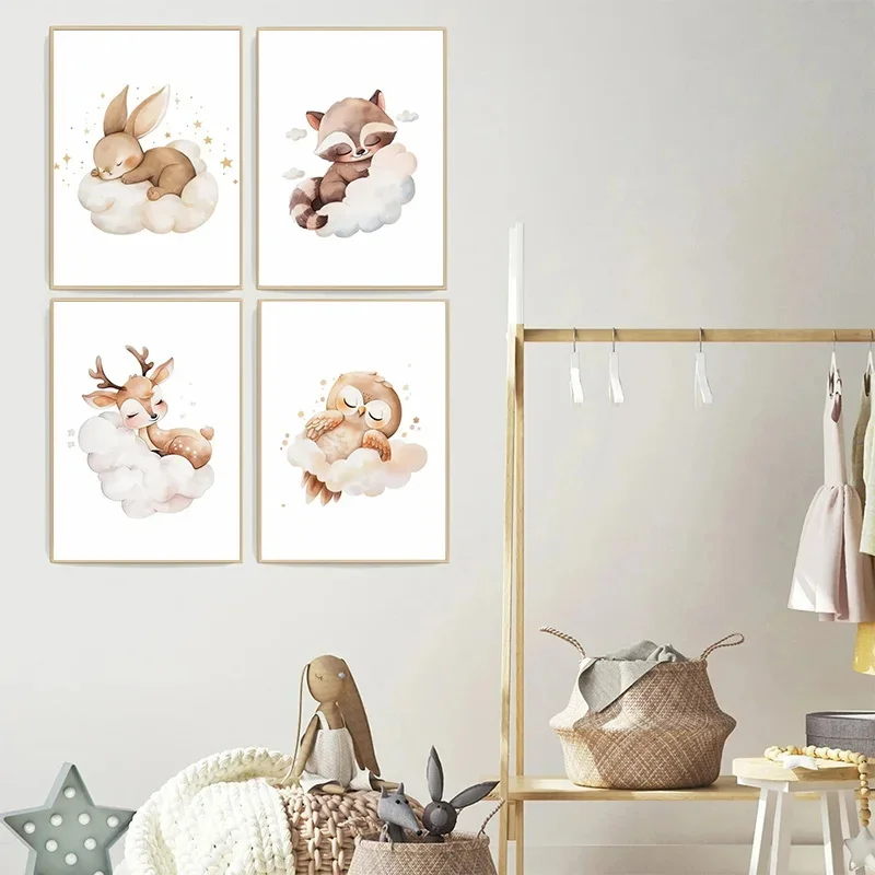 Lukisan Kanvas Hewan Awan Kart - Baby Nursery Frames ulasan dan harga