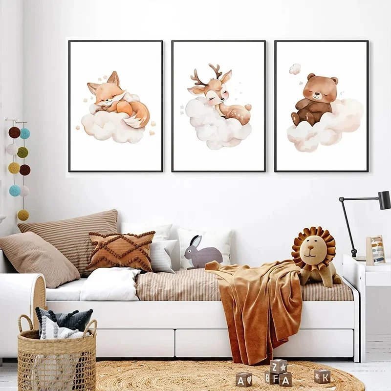 Lukisan Kanvas Hewan Awan Kart - Baby Nursery Frames ulasan dan harga