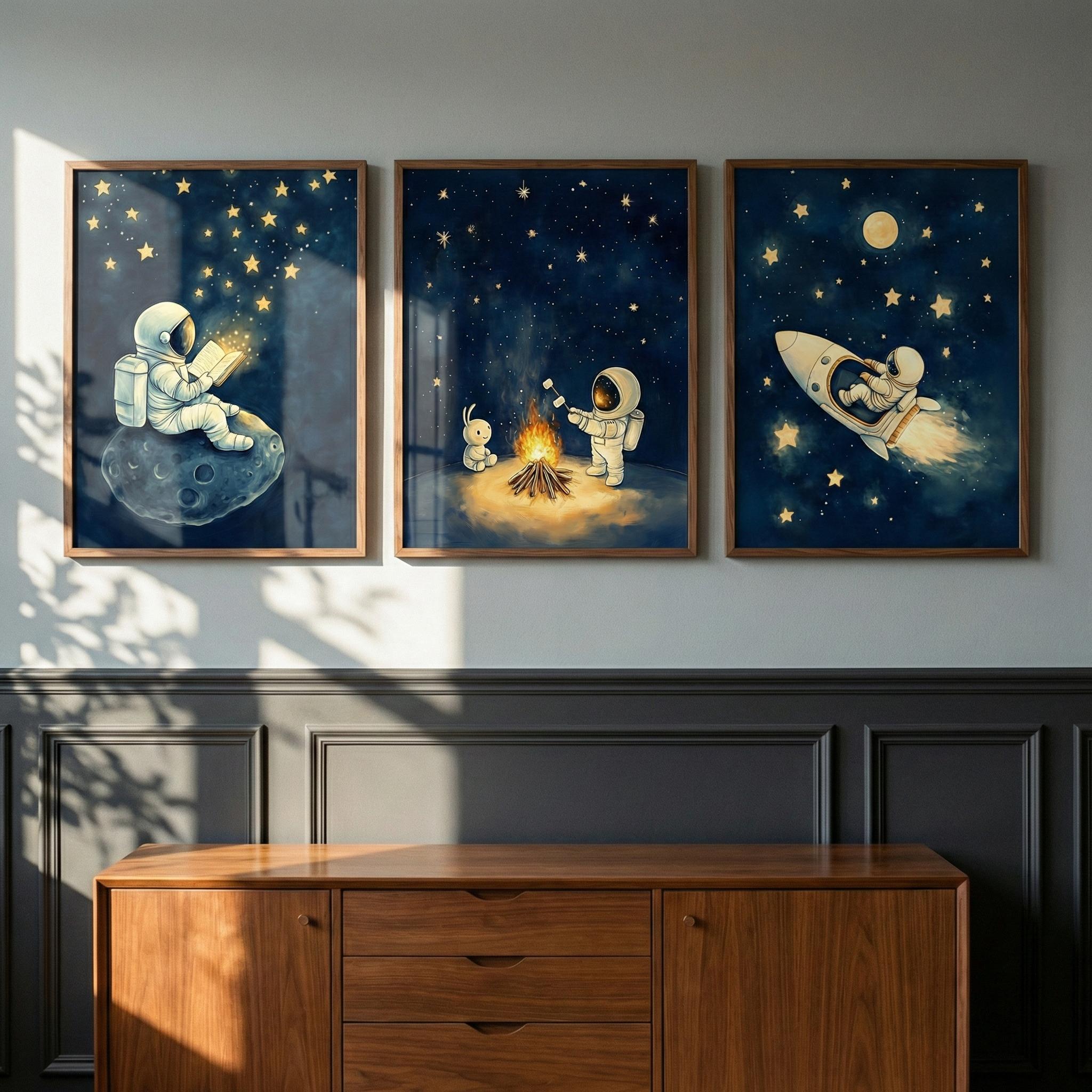 Set Seni Dinding Astronot 3 Bu - Baby Nursery Frames ulasan dan harga
