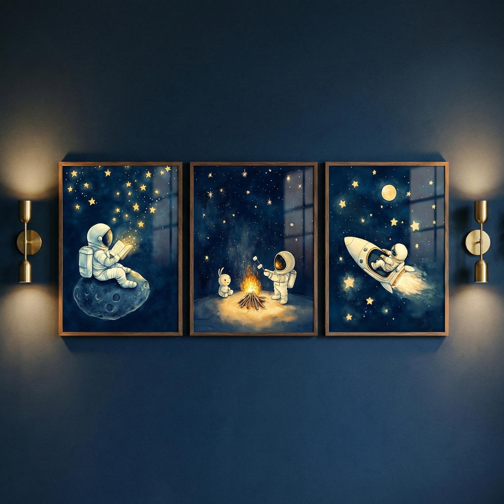 Set Seni Dinding Astronot 3 Bu - Baby Nursery Frames ulasan dan harga
