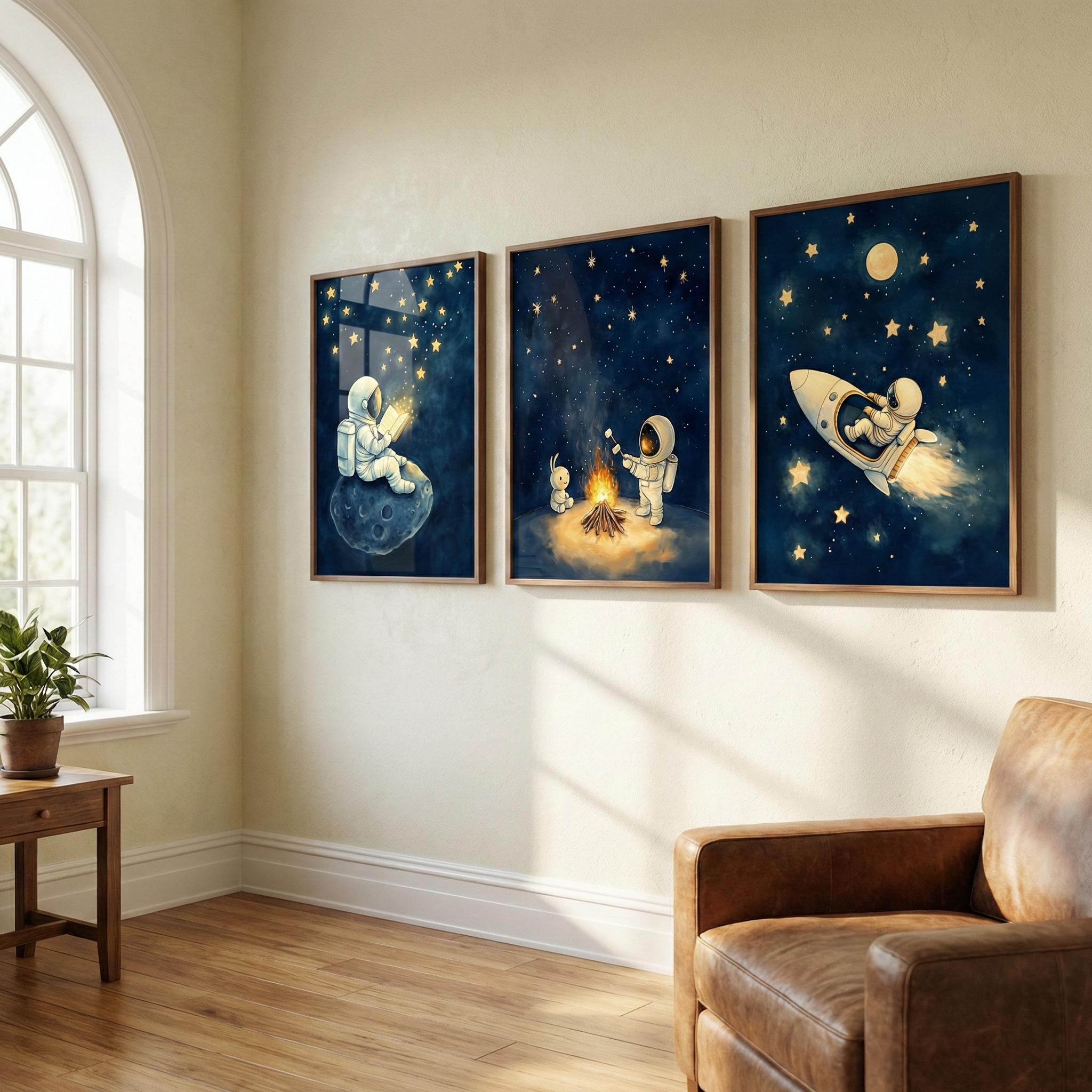 Set Seni Dinding Astronot 3 Bu - Baby Nursery Frames ulasan dan harga